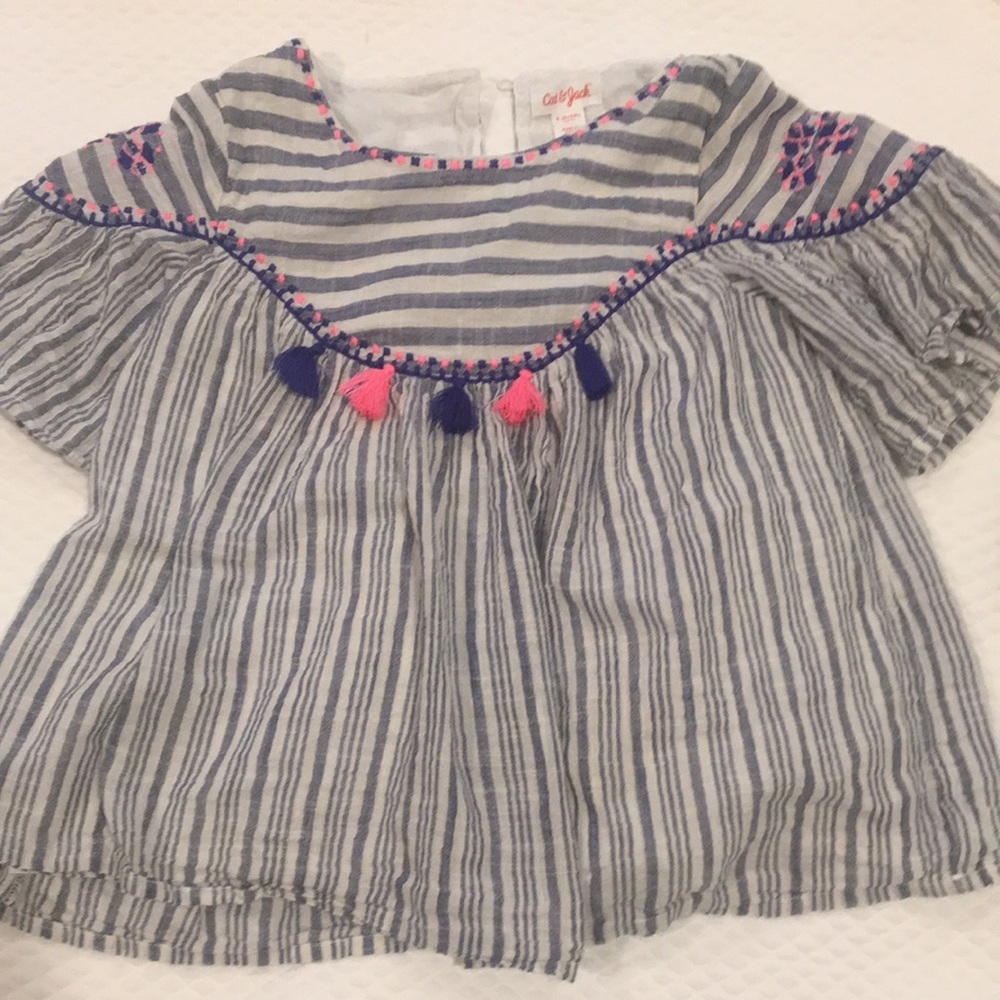 Cat & Jack embroidered tassel stripe Short Sleeve lined top cotton size S (6/6X)